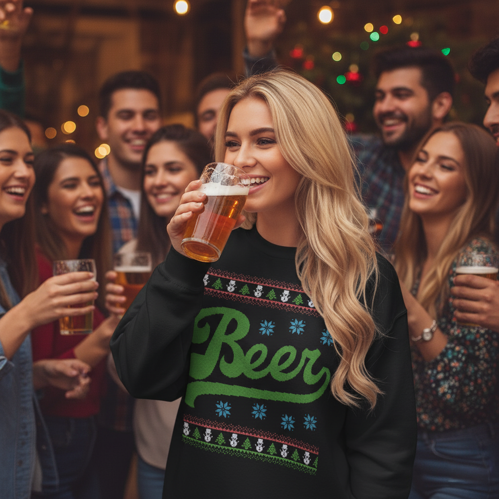Ugly Sweater Print Beer Sweatshirt