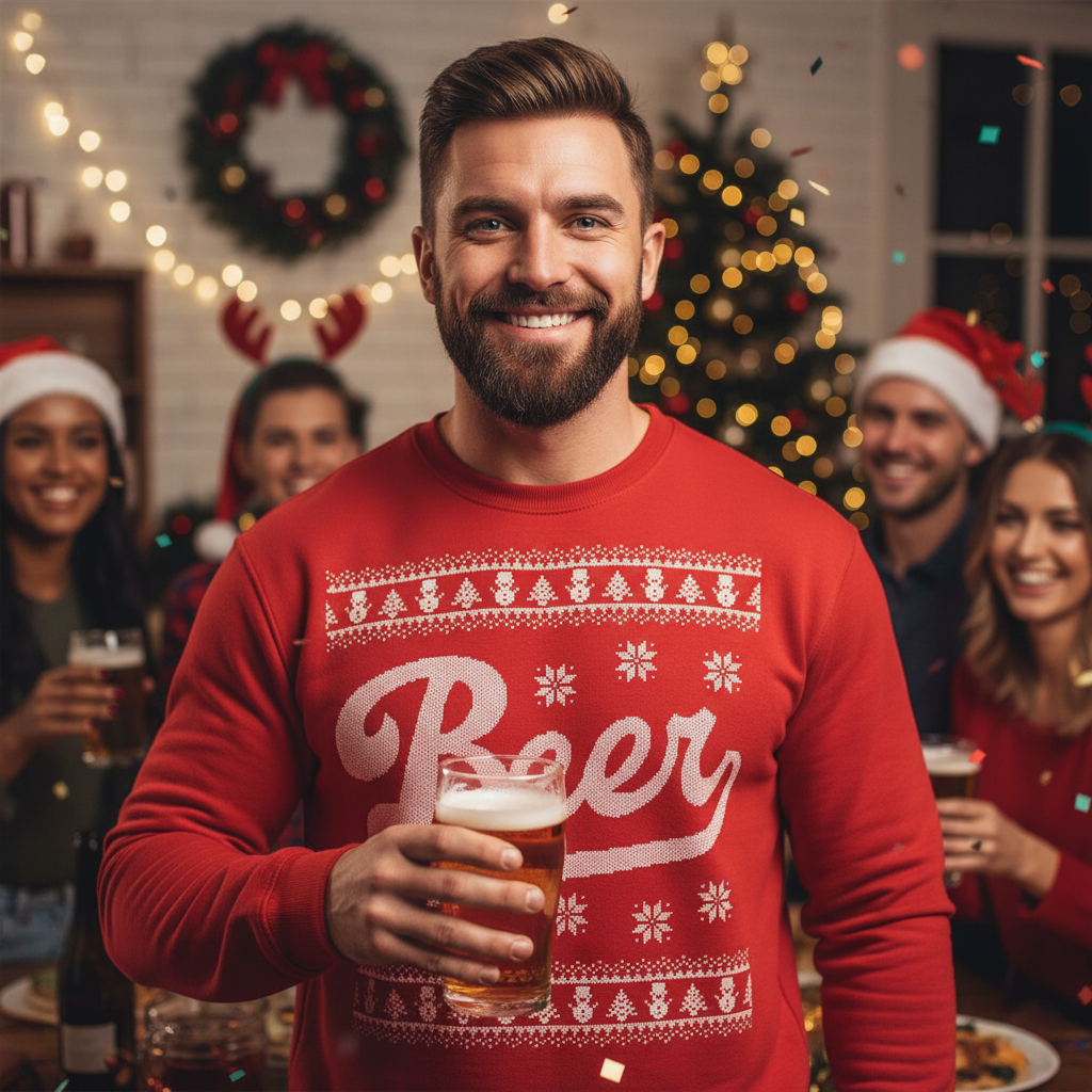 Ugly Sweater Print Beer Sweatshirt
